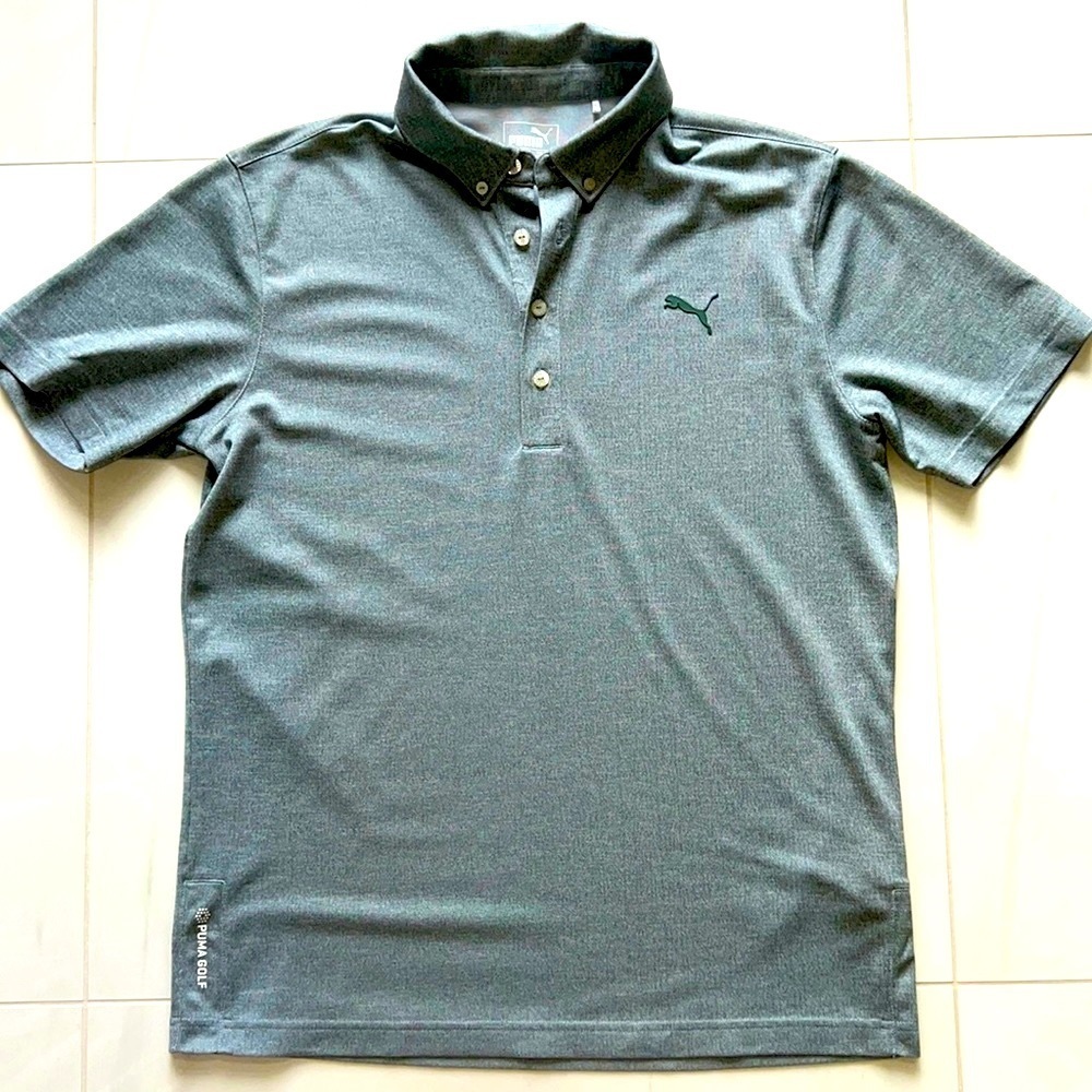 Puma Light Gray Button Collar Short Sleeve Golf Polo Shirt Size S